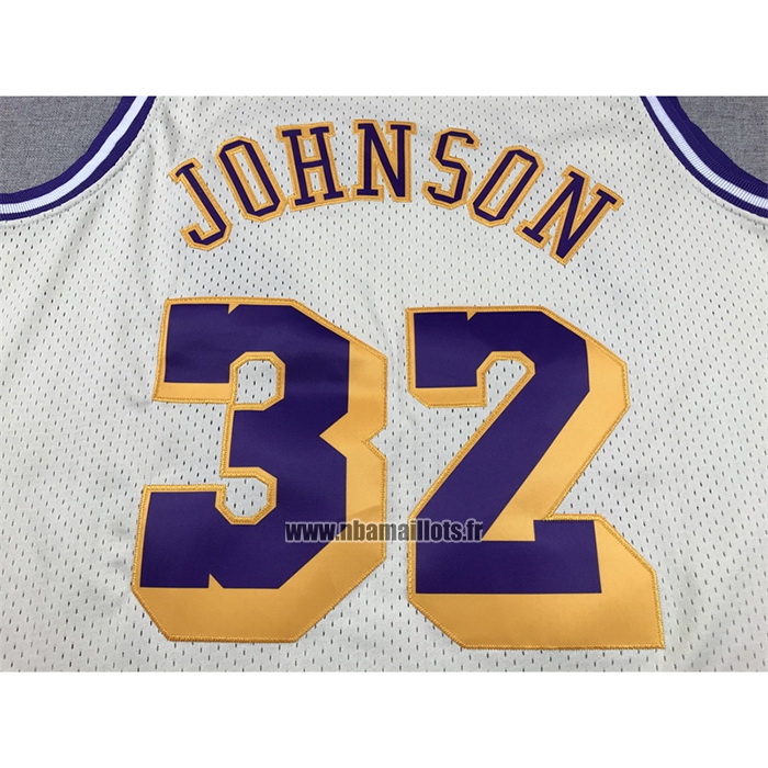 Maillot Los Angeles Lakers Magic Johnson NO 32 Mitchell & Ness Chainstitch Creme